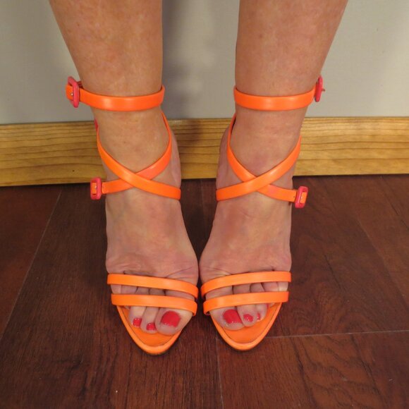 HOT PINK GIUSEPPE ZANOTTI Double Buckled Ankle Wrapped High Heel Sandals - Picture 3 of 15